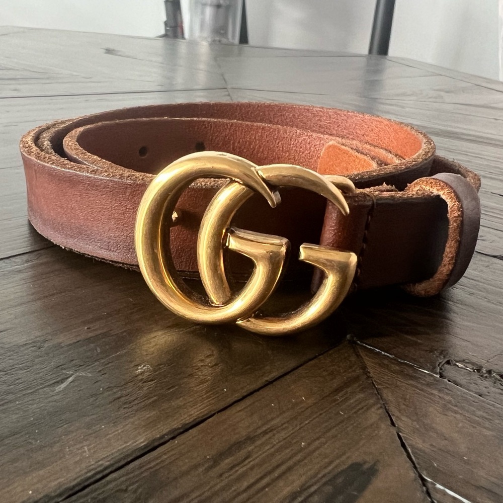 Leather belt with Double G buckle thin